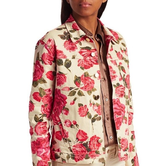L’Agence Celine Rose Trucker Jacket Floral Denim Button Down Small NWT $365